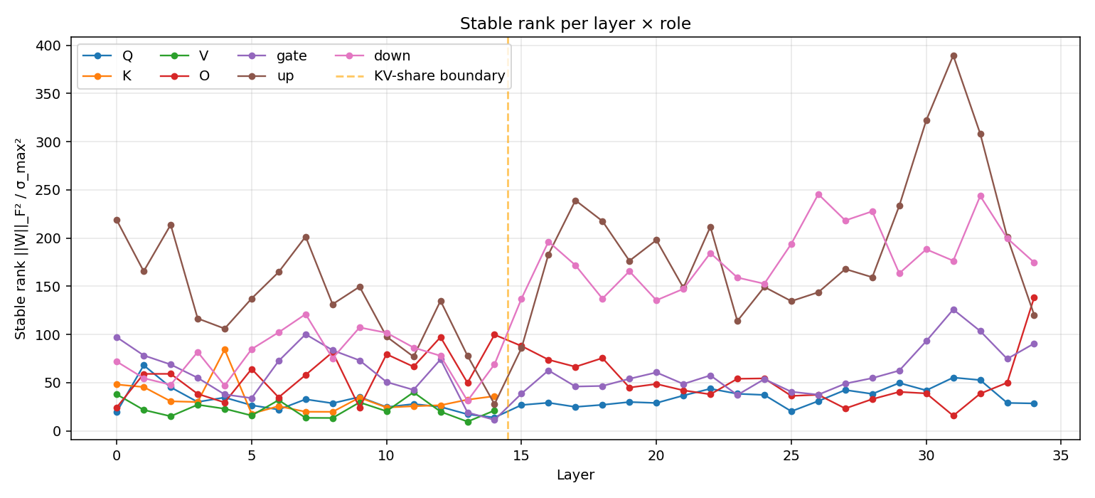 Stable rank per layer